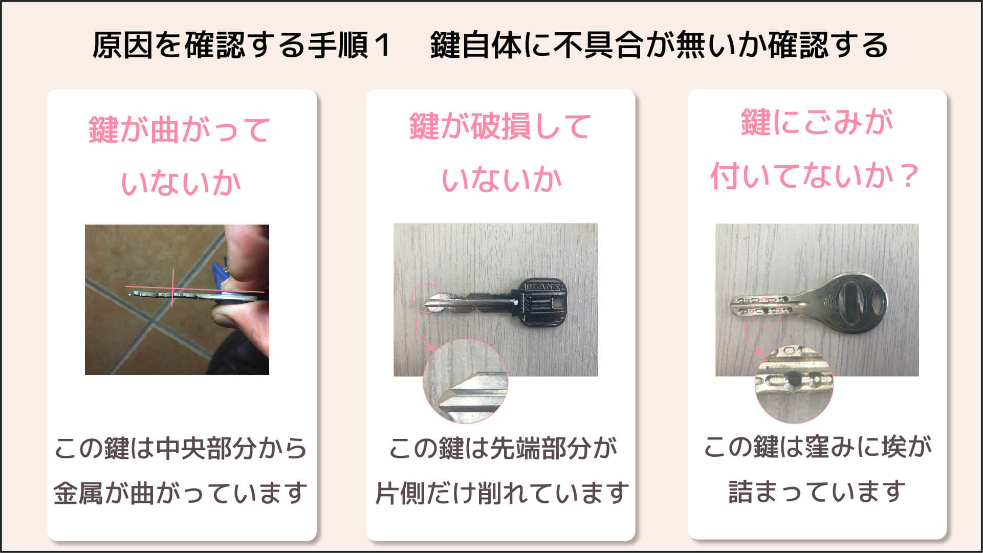 原因を確認する手順１鍵自体に不具合が無いか確認する