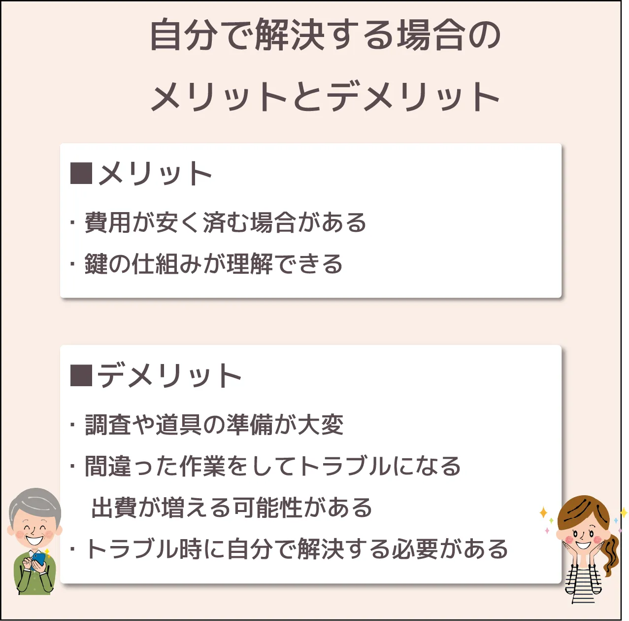 自分で解決する場合のメリット、デメリット