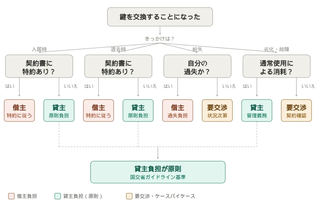 鍵交換費用負担判別フロー