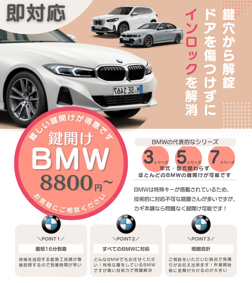 BMWの鍵開けならお任せください